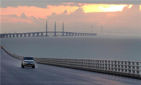 Cross-bay bridge undergoing final exams prior to opening