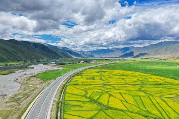 Summer scenery lines Tibetan highway