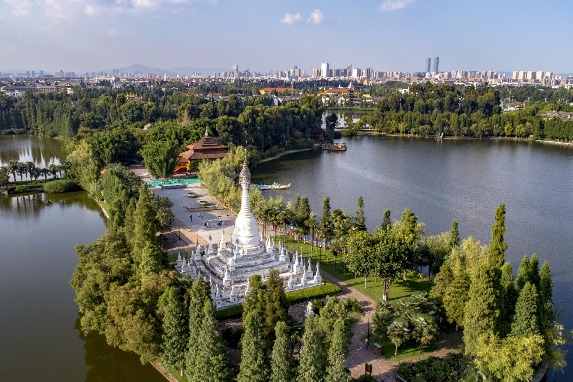 Aerial view of Kunming in SW China's Yunnan