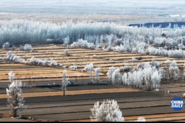 Beautiful rime scenery in Jiayuguan