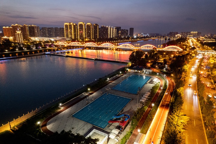 Captivating night view by the Fenhe River in Shanxi