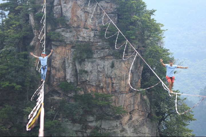 Frenchman wins tightrope-walking competition