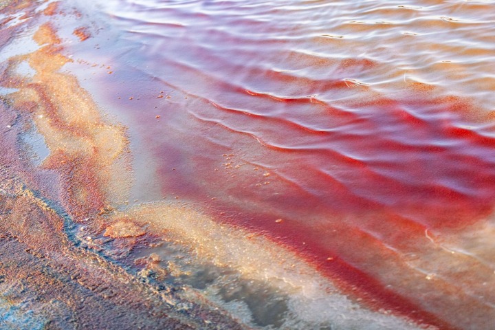 Rose-red salt lake in Shanxi