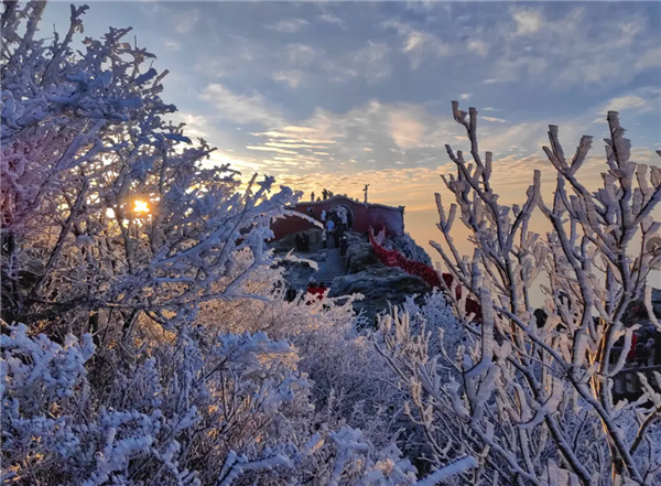 Snowfall creates magical winter landscape on Mount Tai