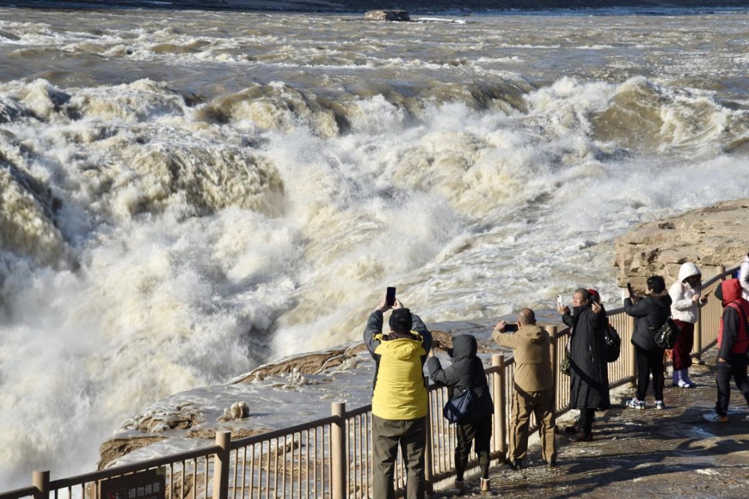 Spectacular ice formations at Hukou Waterfall