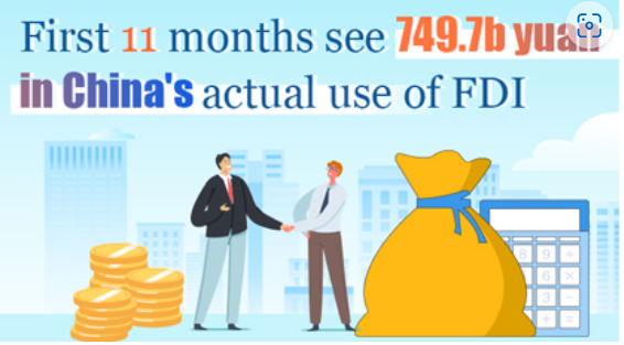 First 11 months see 749.7b yuan in China's actual use of FDI